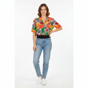 Vintage New Editions Floral Button Front Top 14P Petite Art 80s Maximalism Retro